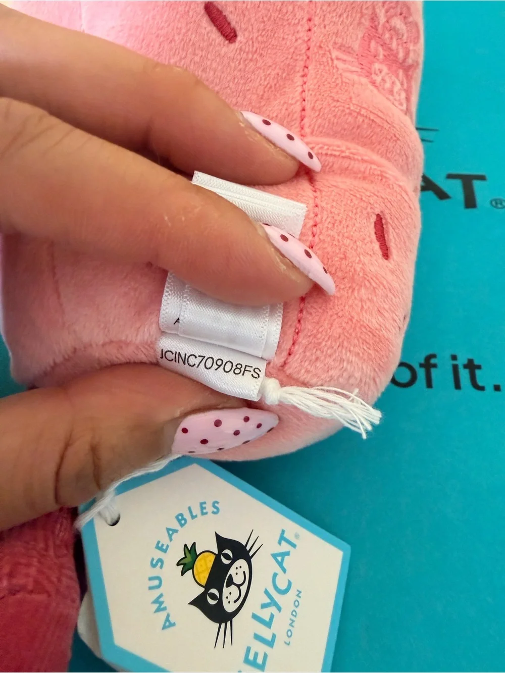 Jellycat my name is bubbeca milkshake with pin